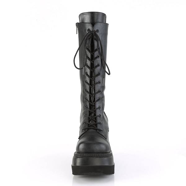Demonia Women's Shaker-72 Platform Mid Calf Boots - Black Vegan Leather D1426-57US Clearance